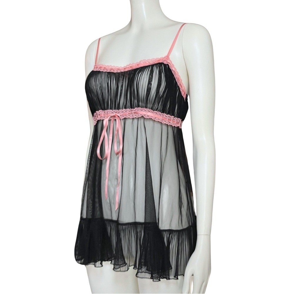 Y2K Vintage Victoria’s Secret Black Sheer Babydoll Slip Dress XS/S Coquette Bow - Picture 3 of 11